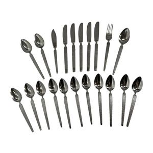 Vtg Nasco Stainless GIBRALTAR Pattern 21 Pcs. Lot Flatware w/ Hammered Handle